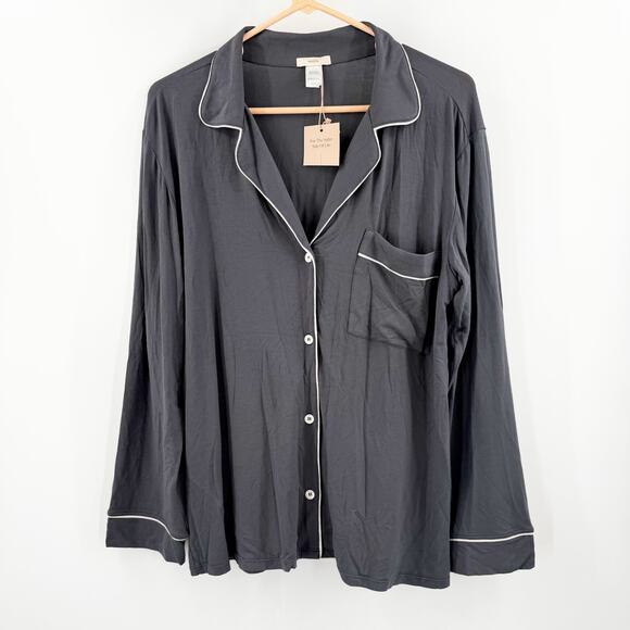 EBERJEY Gisele Pajama Top Size Small NWT Button Down Gray Long Sleeve Sleep - Picture 1 of 8